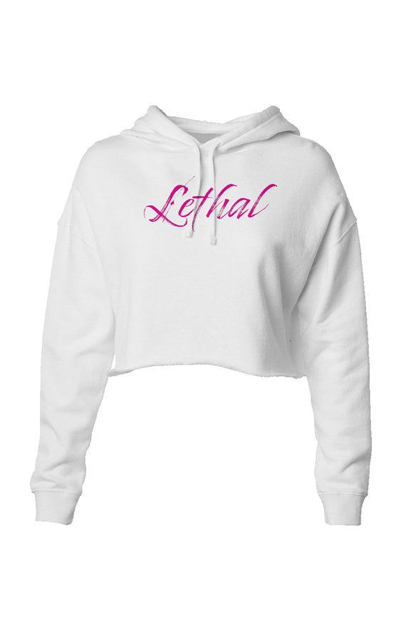 Lightweight Crop Hoodie with Alternate Lethal Logo (White w/pink)