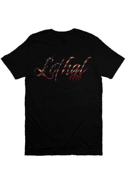 Alternate Lethal Logo with Distressed Flag Background (Black)