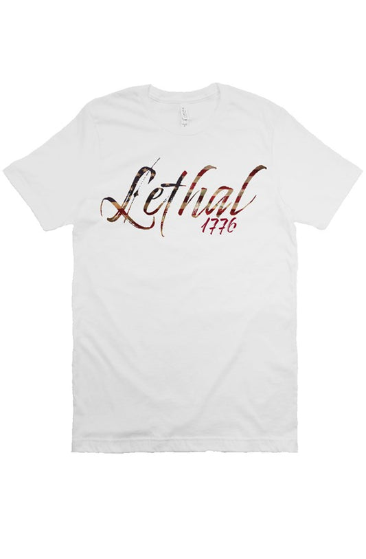 Alternate Lethal Logo with Distressed Flag Background (White)