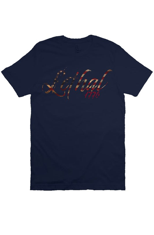 Alternate Lethal Logo with Distressed Flag Background (Navy)